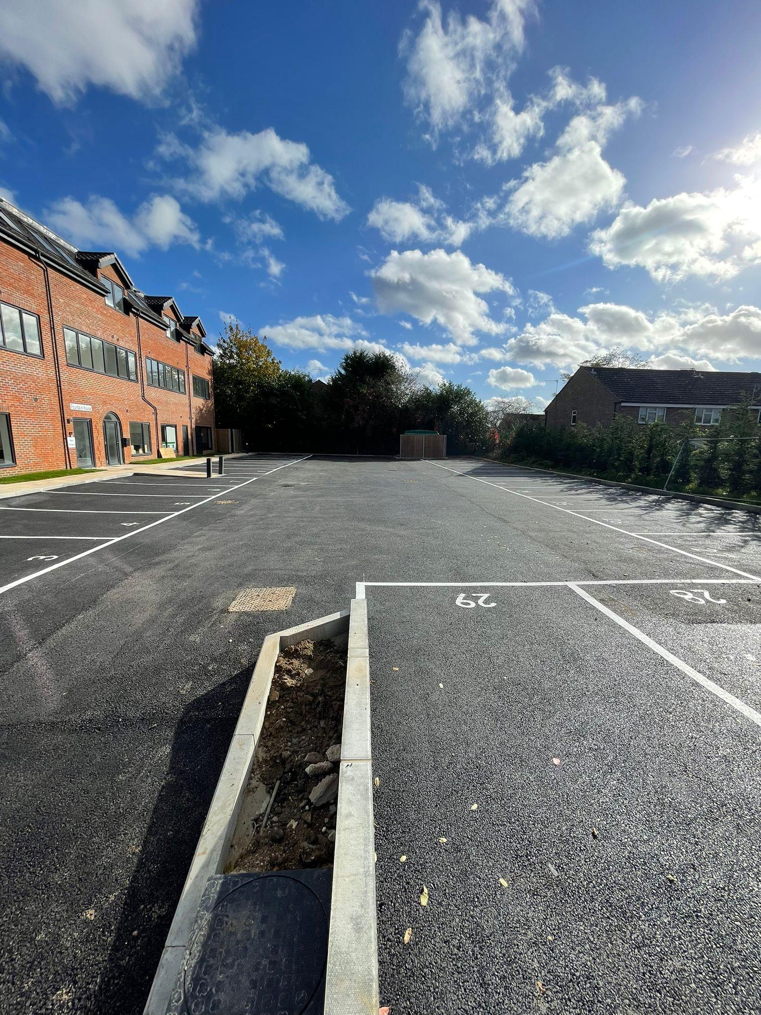 Completed commercial car park surfacing and line marking